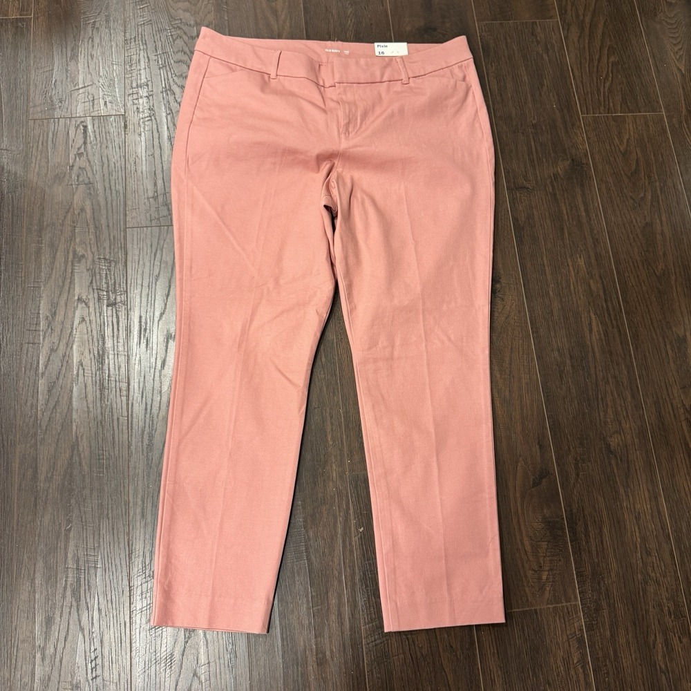 Old Navy Pixie Pants Light Pink Daisy Embroidery Sz 16 NWT High Rise Ankle